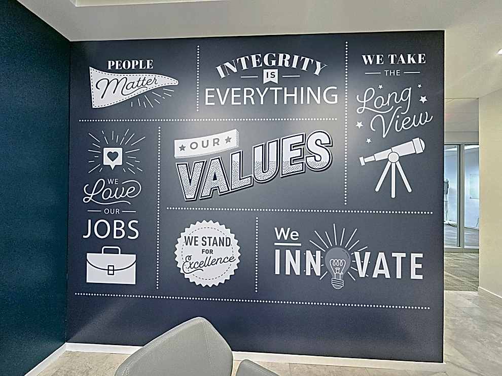 Custom adhesive vinyl graphics for office interiors in Charlotte, NC