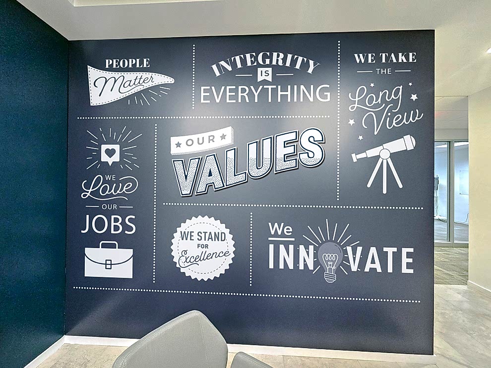 Custom adhesive vinyl graphics for office interiors in Concord, NC