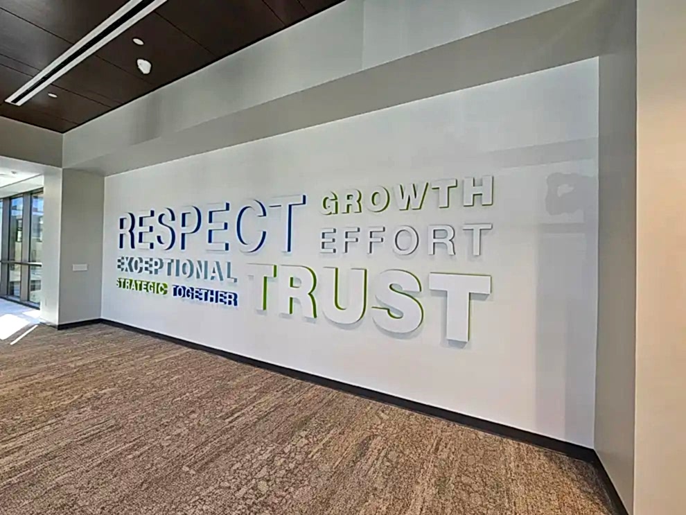 Dimensional Letters in Hickory, NC designed and installed for office branding and commercial interiors
