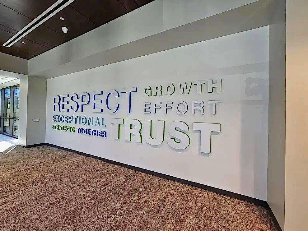 Dimensional Letters in Salisbury, NC designed and installed for office branding and commercial interiors