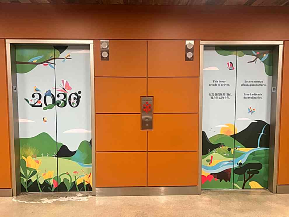 Elevator Wraps in Charlotte, NC designed and installed for commercial building interiors and workplace branding
