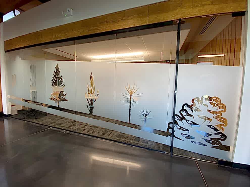 Frosted Vinyl in Charlotte, NC designed and installed for corporate lobbies and reception areas