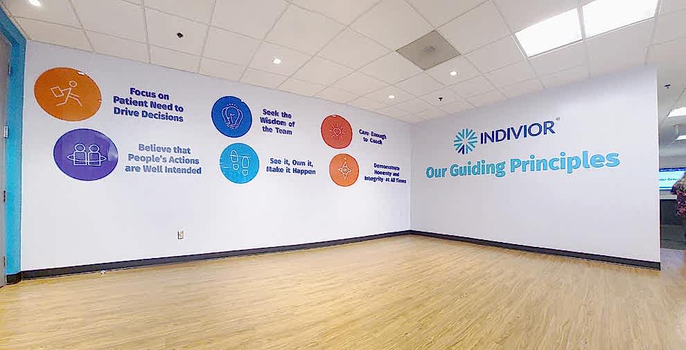 Mission statement wall display installation for workplace branding Charlotte, NC