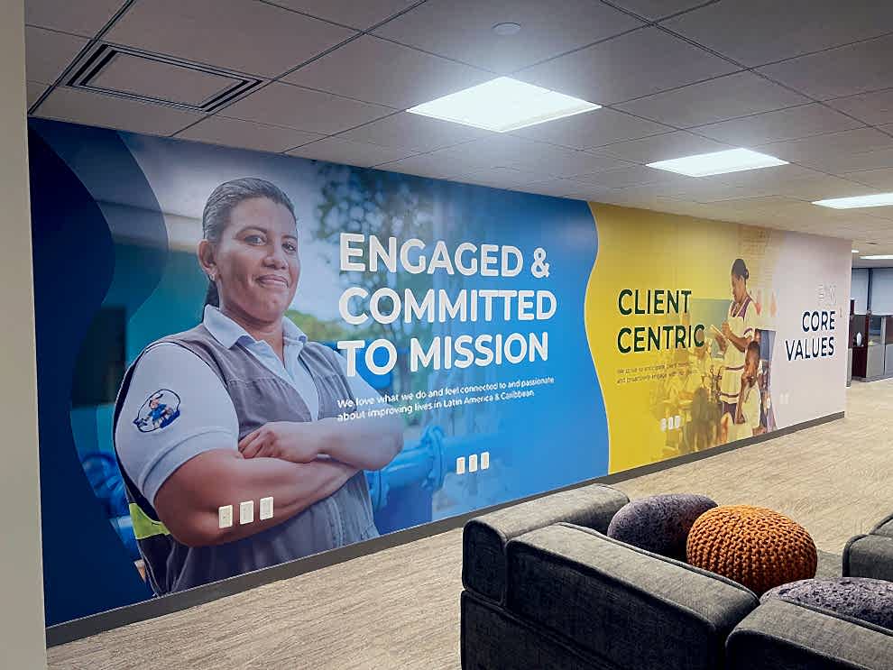 Corporate mission statement wall display installed in Charlotte, NC office