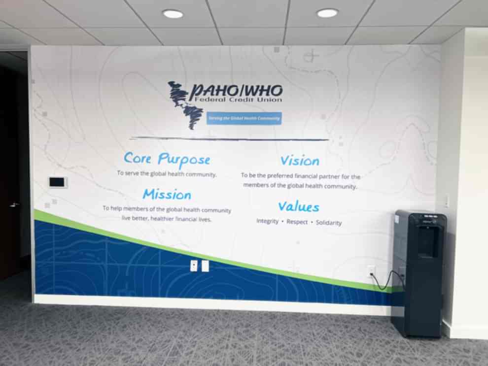 Corporate mission statement wall display installation in Charlotte, NC workplace