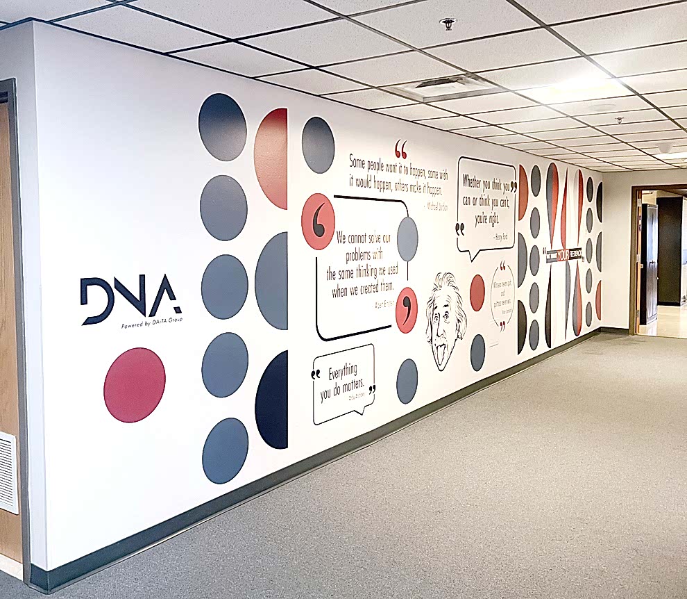 Branded mission statement wall display with company vision and values Charlotte, NC