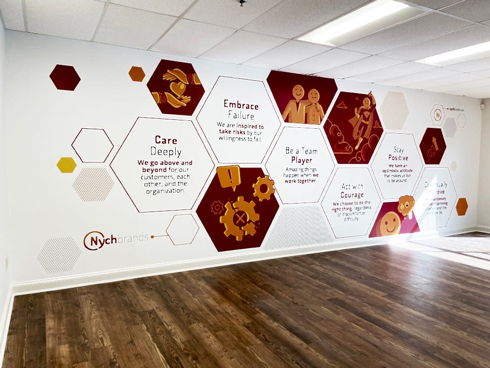 Workplace mission statement wall display highlighting culture and values Charlotte, NC