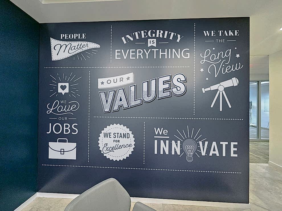 Creative mission statement wall display reinforcing company culture Charlotte, NC