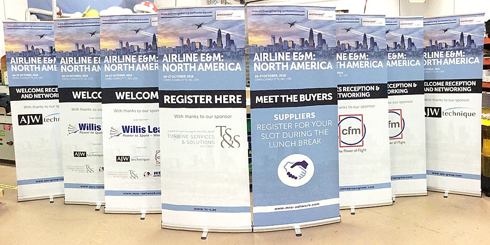 Retractable banner display stand designed for retail promotions Concord, NC