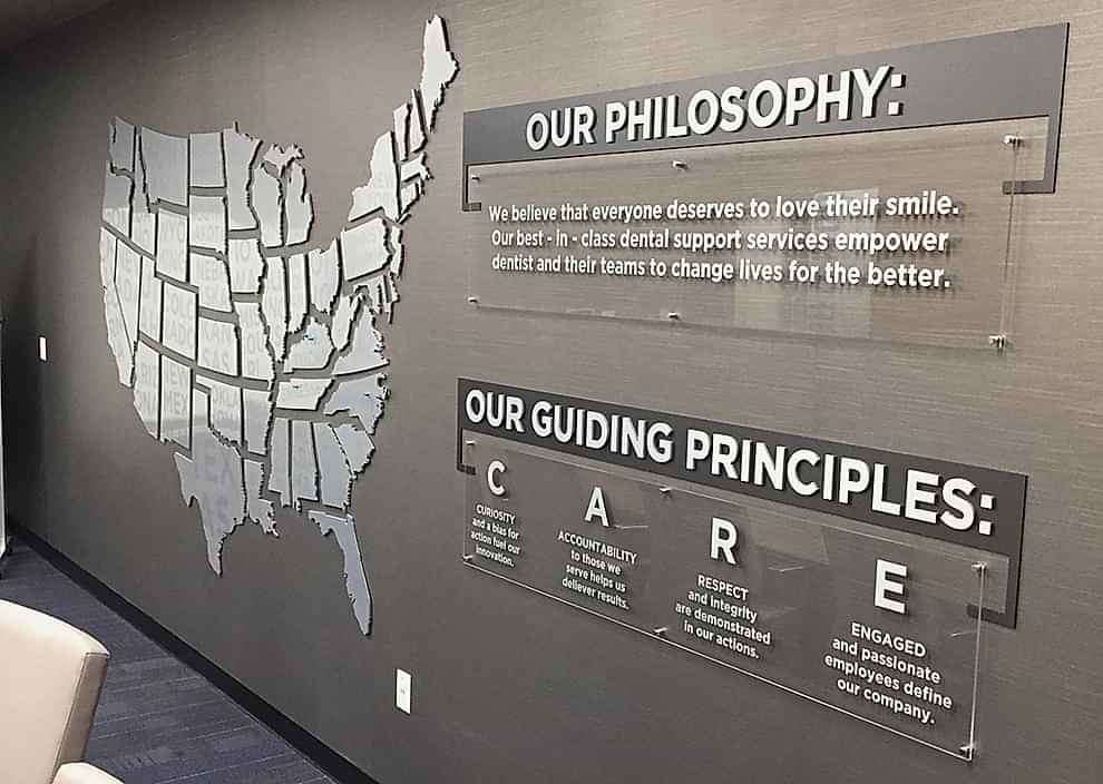 Standoff Mounted Signs in Charlotte, NC designed and installed for professional offices and branded wall signage