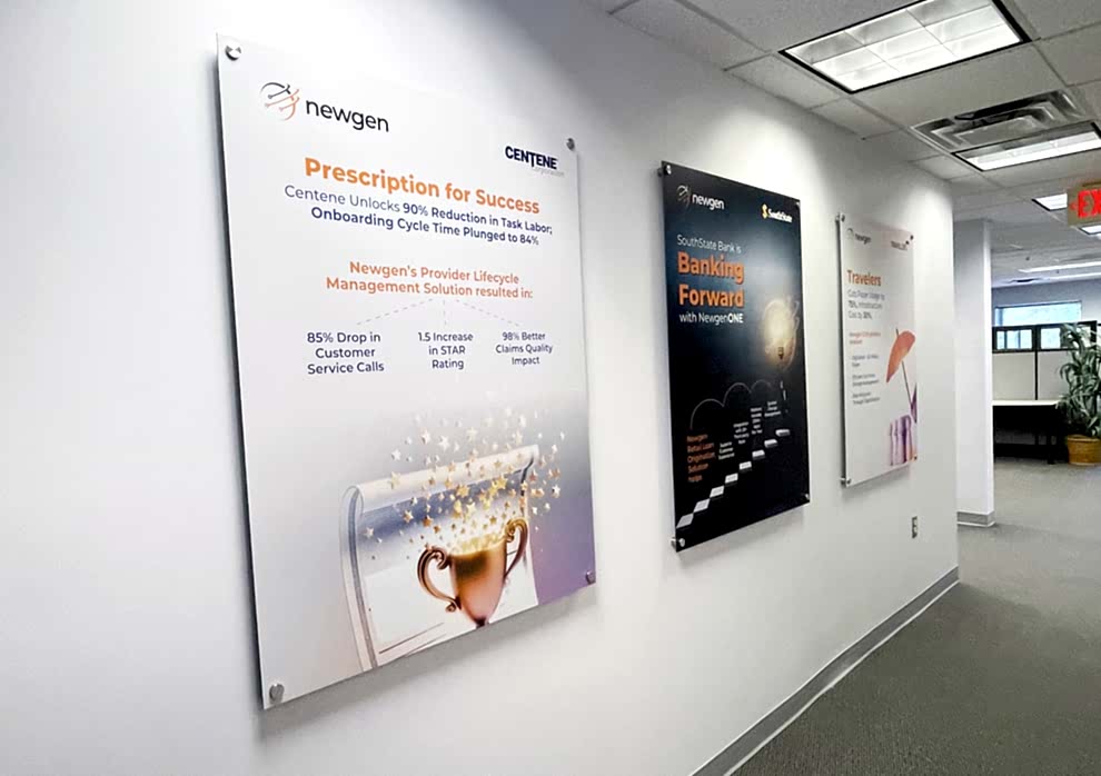 Standoff Mounted Signs in Mooresville, NC designed and installed for corporate lobby and reception areas