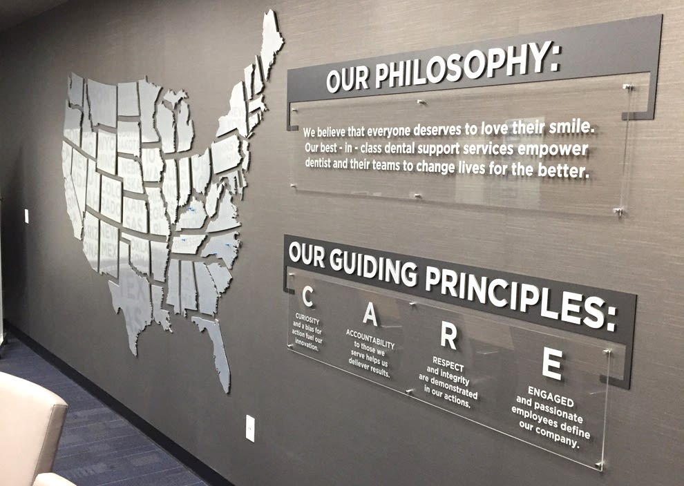 Standoff Mounted Signs in Mooresville, NC designed and installed for company logo displays and workplace interiors