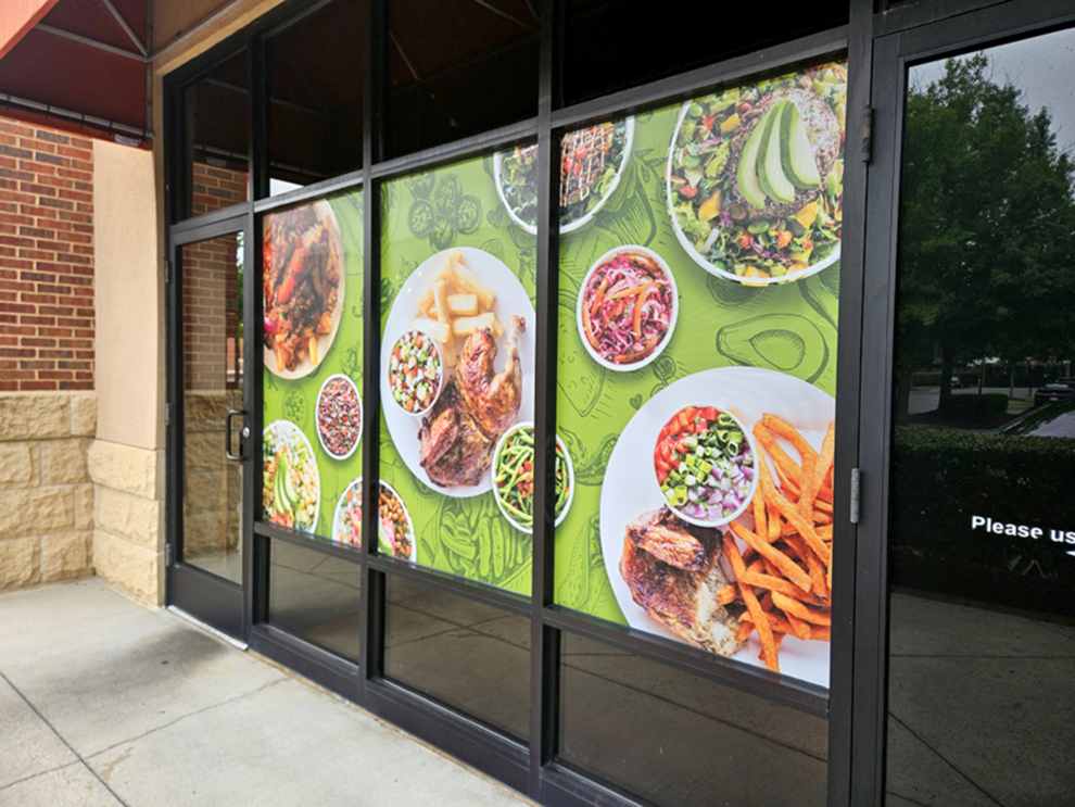 Branded storefront graphics and wall wrap for retail business near Gastonia, NC