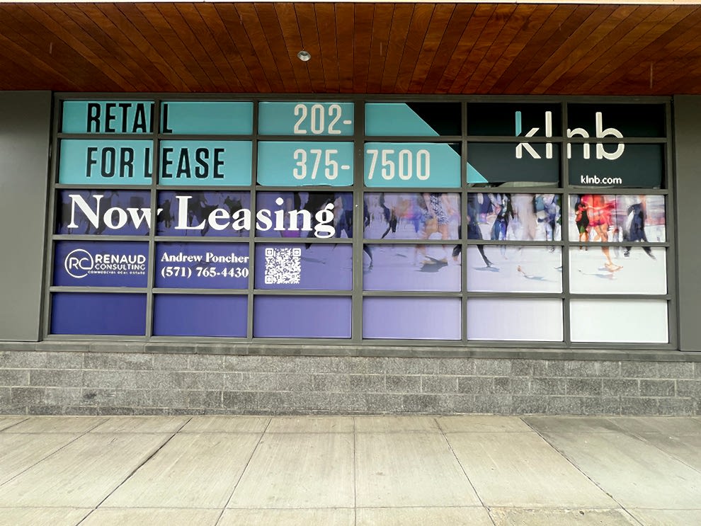 Custom storefront graphics installed for business branding in Hickory, NC