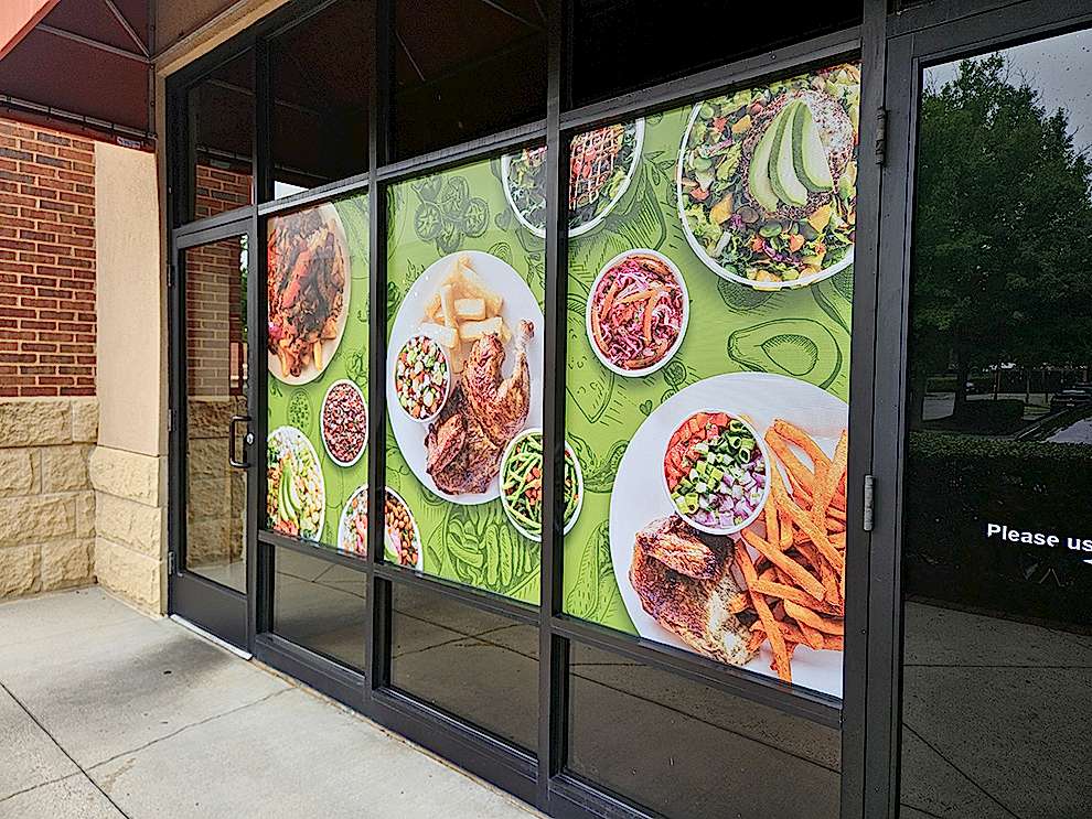 Branded storefront graphics and wall wrap for retail business near Salisbury, NC
