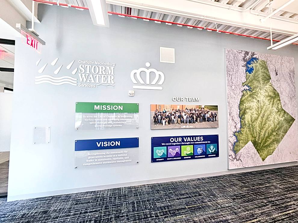 Custom wall displays for office branding in Charlotte, NC