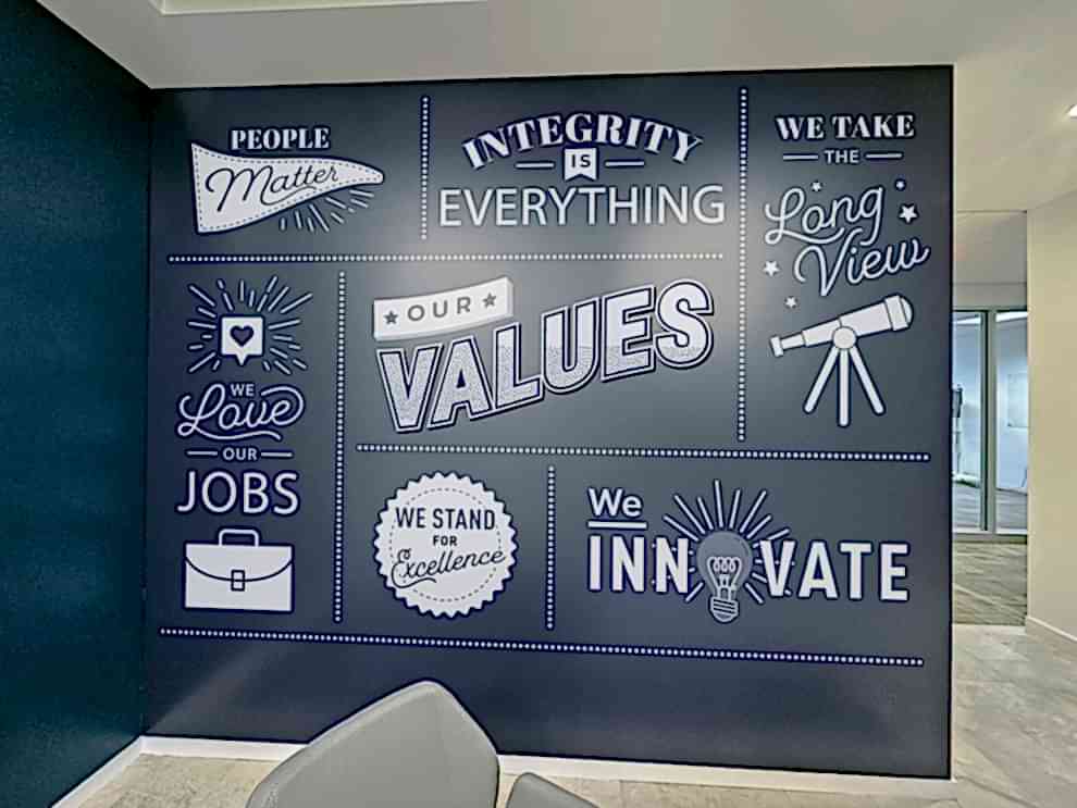 Modern wall displays for Mooresville, NC corporate interiors