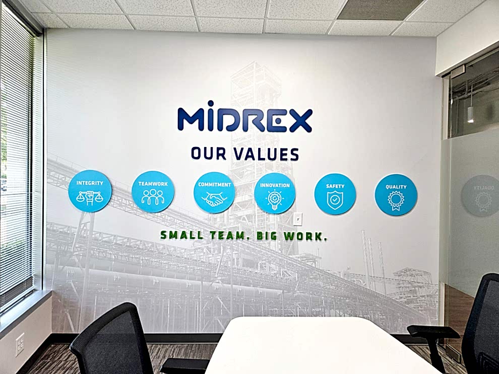 Wall displays with branded graphics in Mooresville, NC, workplaces