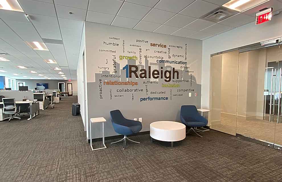 Corporate wall displays in Mooresville, NC, workplaces