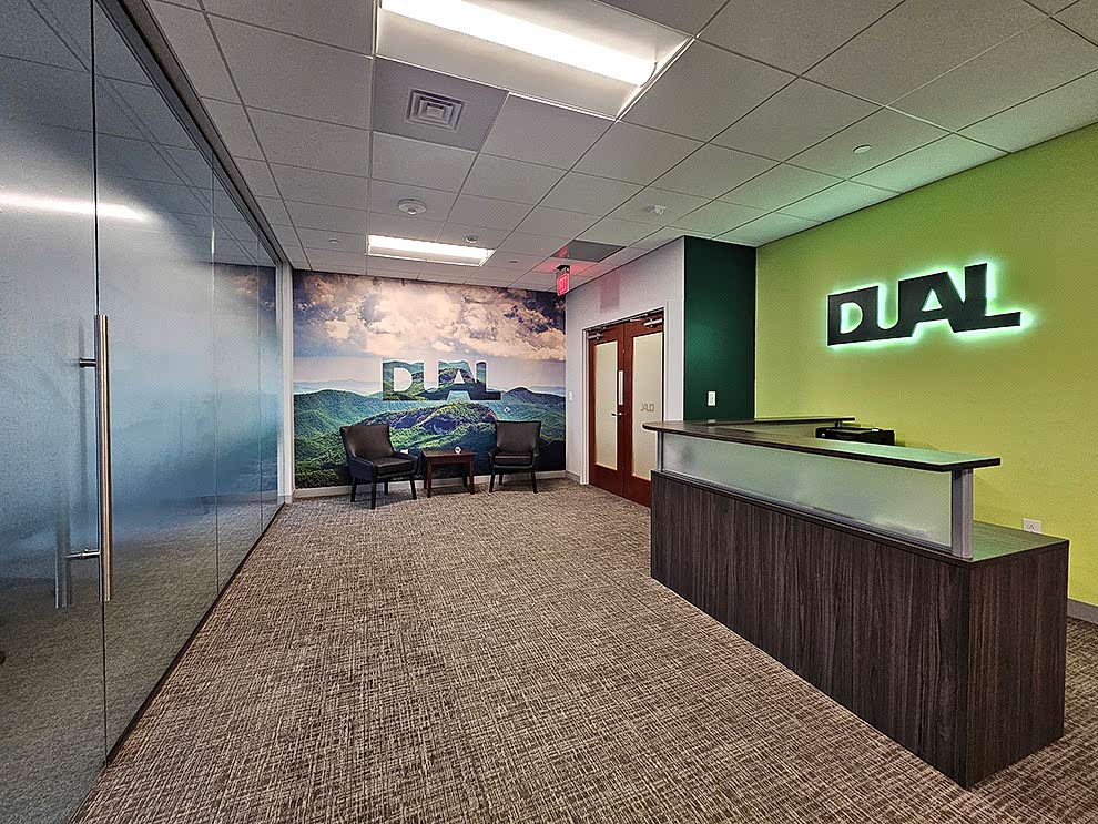 Custom wall wrap installed for office branding in Charlotte, NC workplace