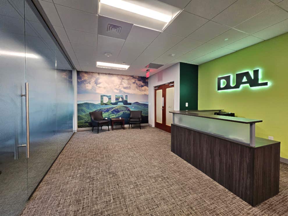 Custom wall wrap installed for office branding in Concord, NC workplace