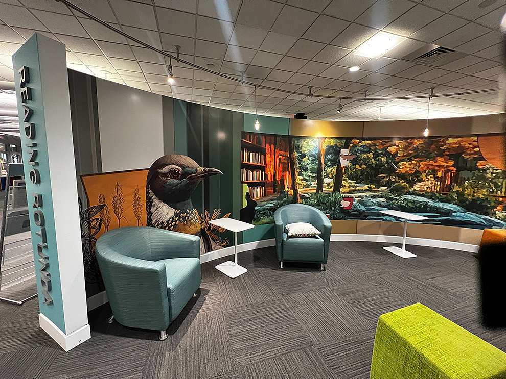 Branded corporate wall mural installation at Berkadia office Concord, NC