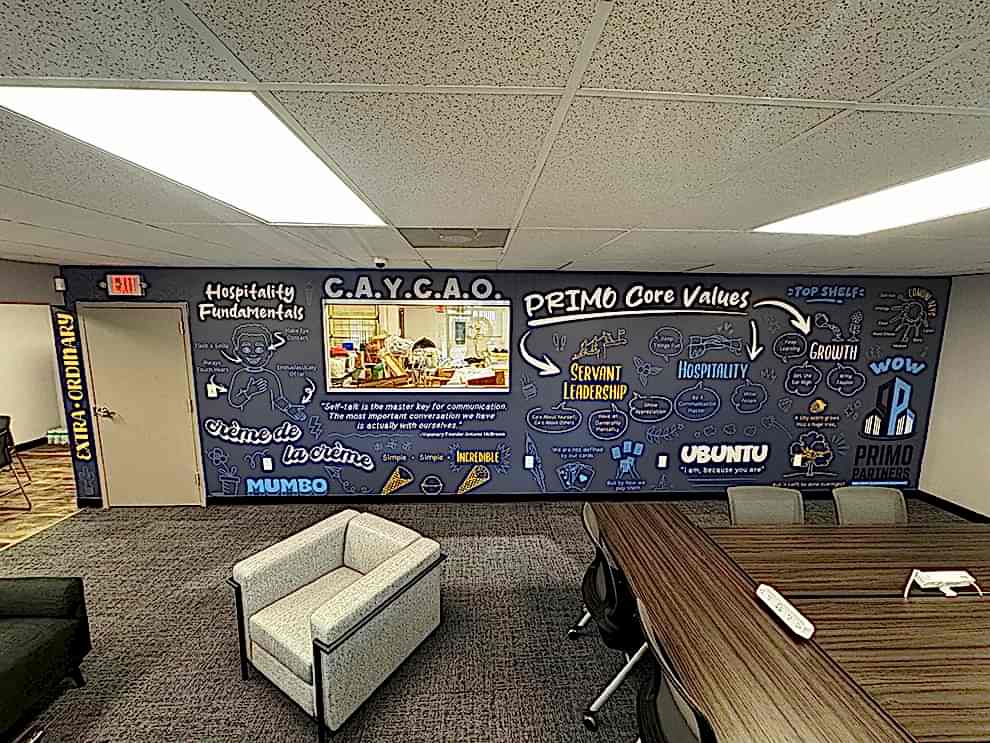Event space wall mural installed for branding near Concord, NC