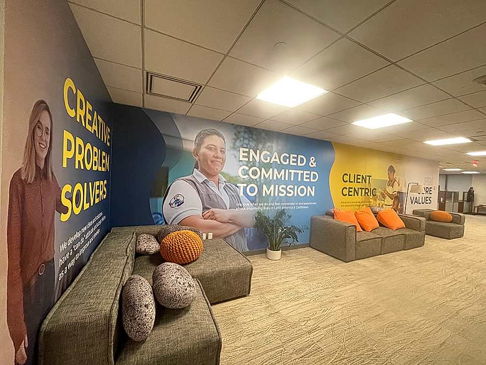 Event venue wall mural with branded graphics near Fort Mill, SC