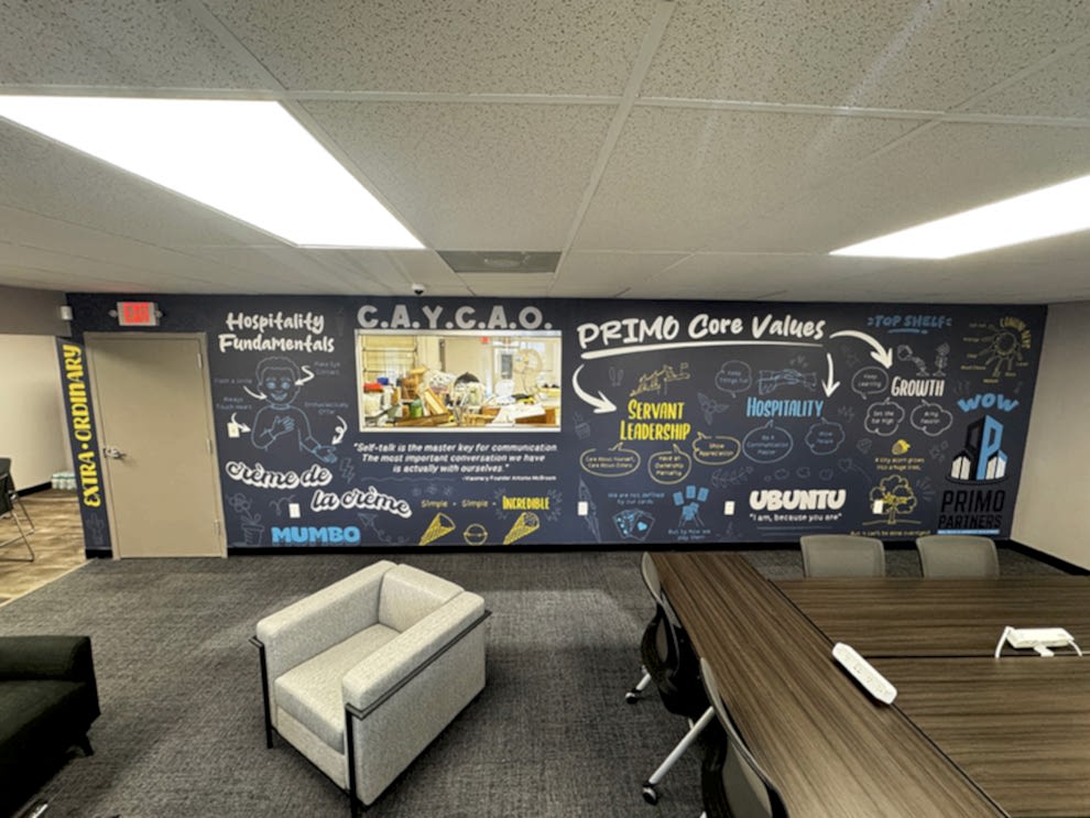 Event space wall mural installed for branding near Fort Mill, SC