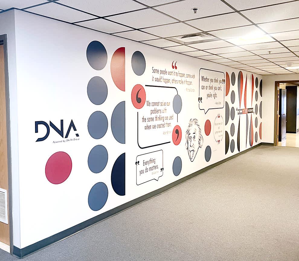 Corporate office wall wrap featuring branded design in Fort Mill, SC