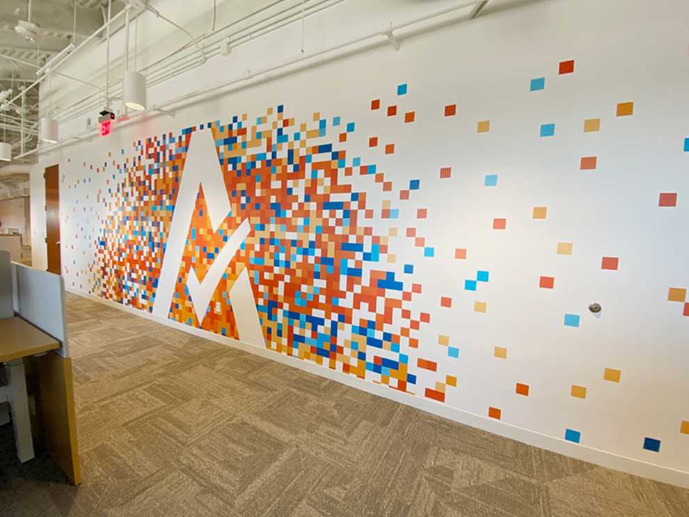 Branded conference room wall wrap design for workplace in Gastonia, NC