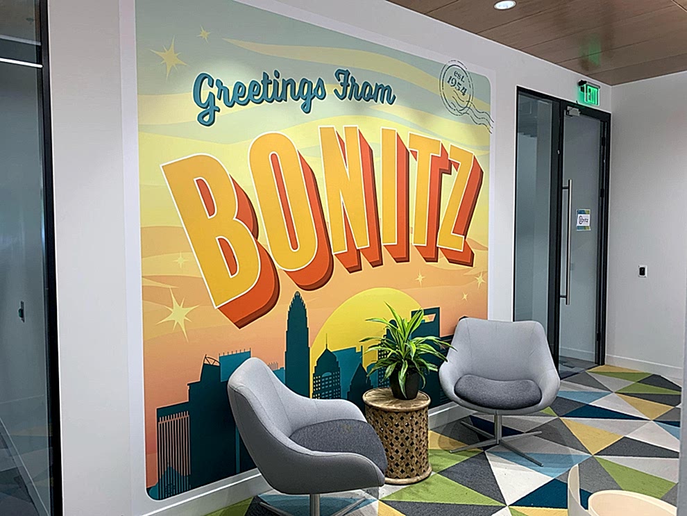 Custom wall wrap graphics enhancing corporate interiors in Gastonia, NC