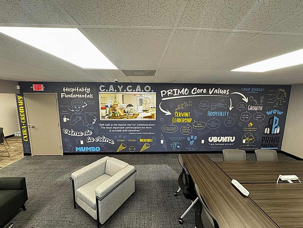 Event space wall mural installed for branding near Gastonia, NC