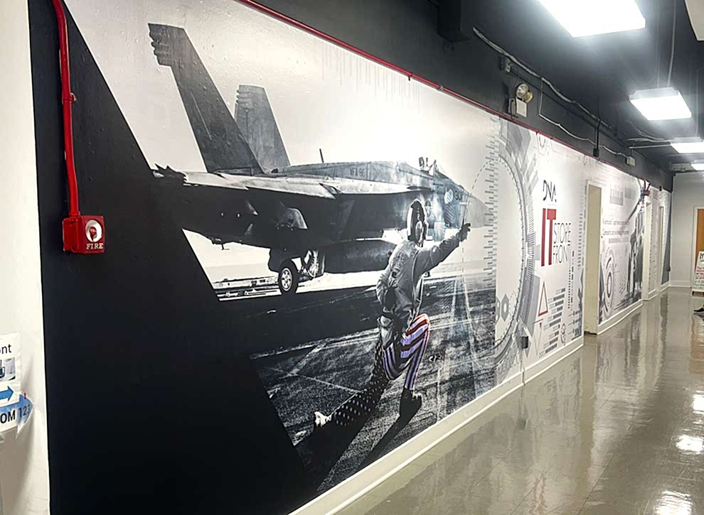 Workplace wall mural with custom branding graphics Gastonia, NC office