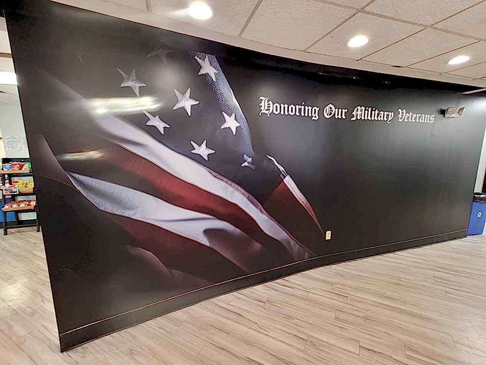Corporate office wall mural with branding elements in Hickory, NC