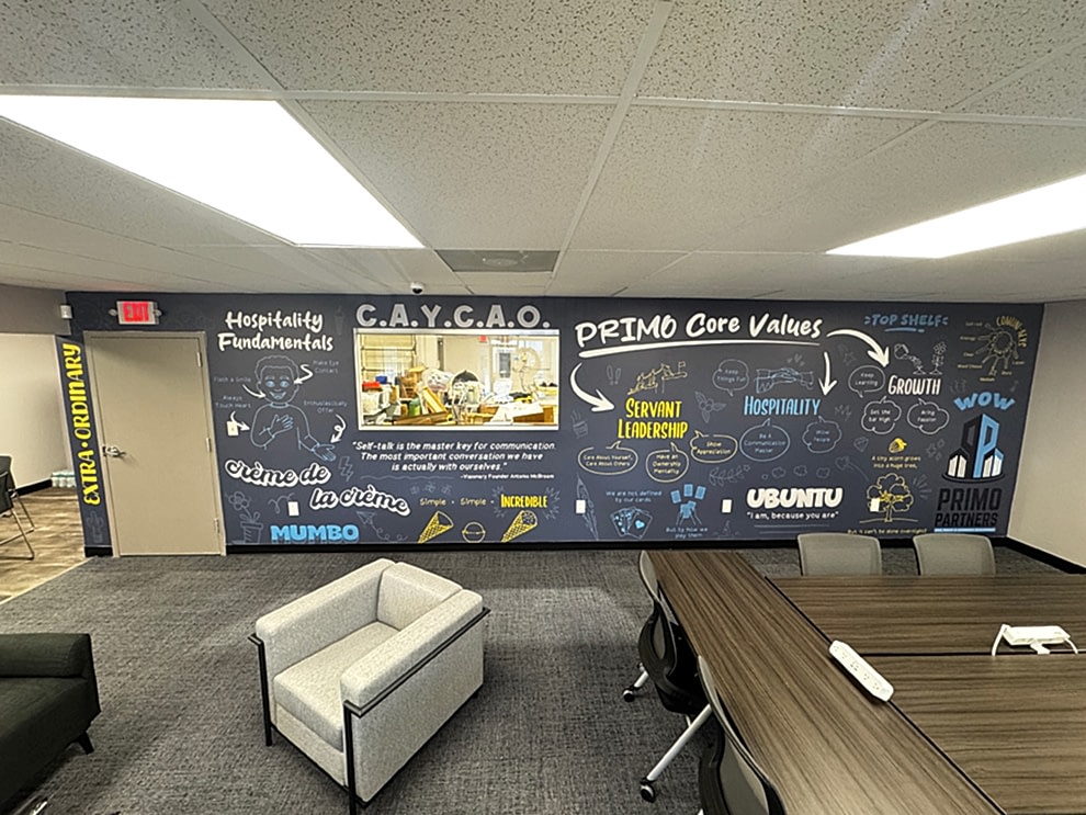 Event space wall mural installed for branding near Hickory, NC