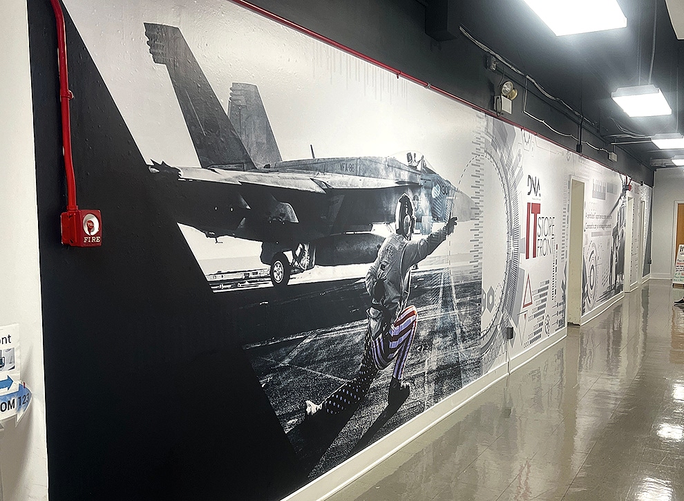 Workplace wall mural with custom branding graphics Hickory, NC office
