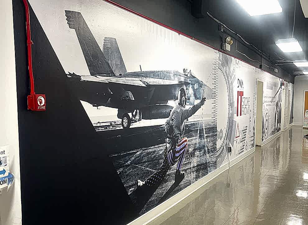 Workplace wall mural with custom branding graphics Huntersville, NC office