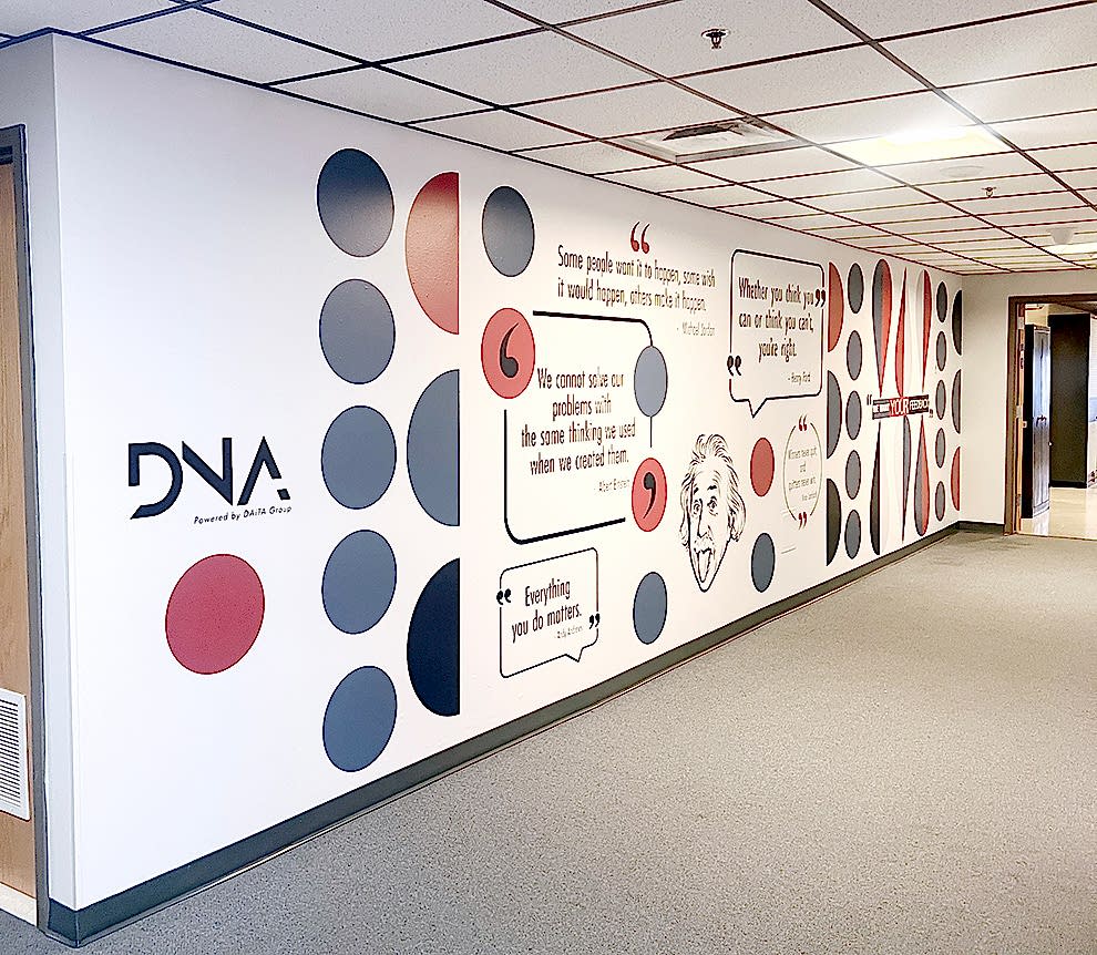 Corporate office wall wrap featuring branded design in Huntersville, NC