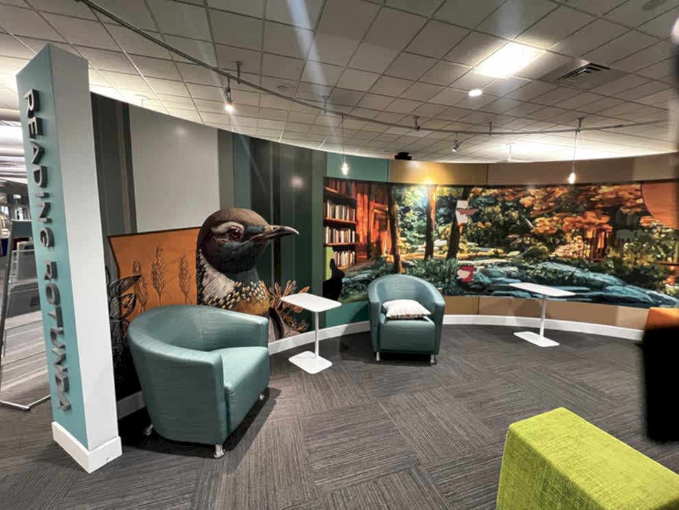 Branded corporate wall mural installation at Berkadia office Kannapolis, NC