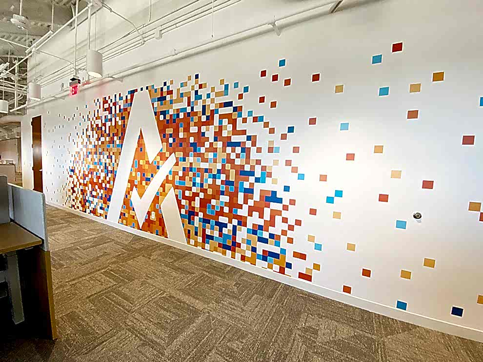 Branded conference room wall wrap design for workplace in Kannapolis, NC