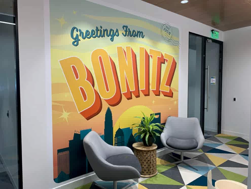 Custom wall wrap graphics enhancing corporate interiors in Kannapolis, NC