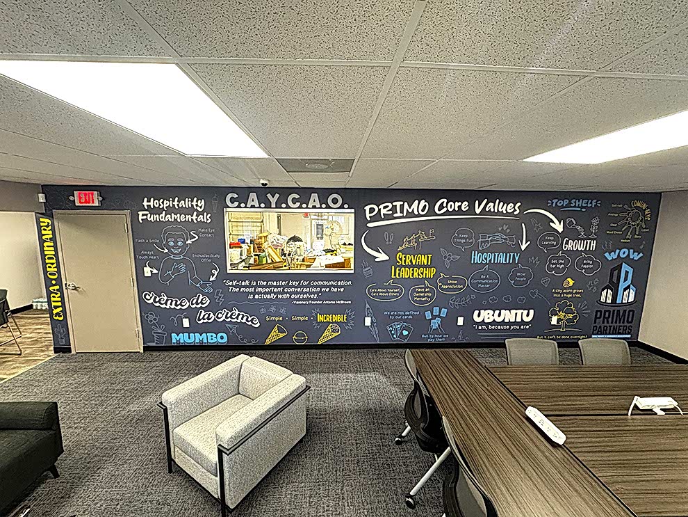 Event space wall mural installed for branding near Kannapolis, NC