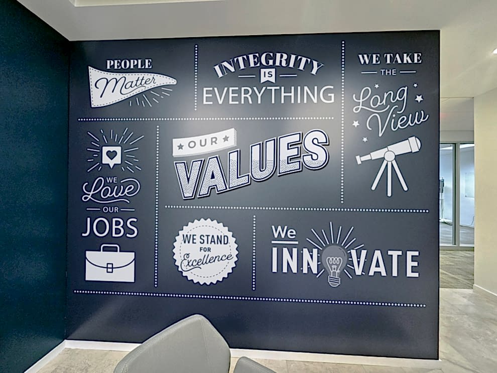 Branded corporate wall mural installation at Berkadia office Mooresville, NC