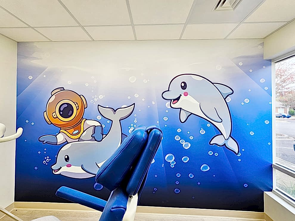 Event venue wall mural with branded graphics near Mooresville, NC