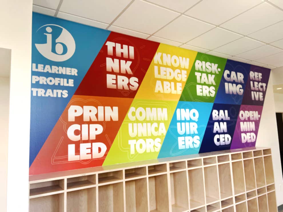 Office lobby wall wrap design for workplace branding in Mooresville, NC