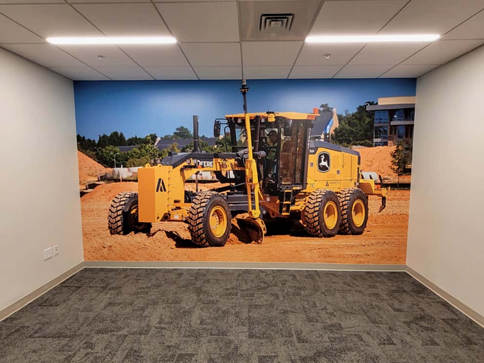 Workplace wall mural with custom branding graphics Mooresville, NC office