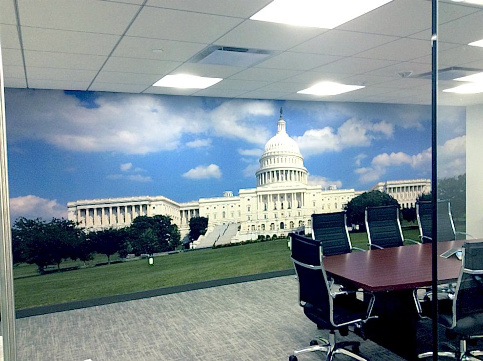 Branded workplace wall wrap mural installation in Mooresville, NC