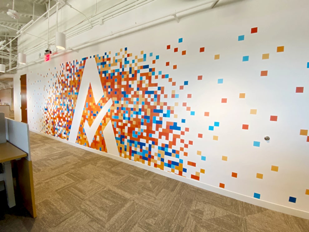 Branded conference room wall wrap design for workplace in Rock Hill, SC