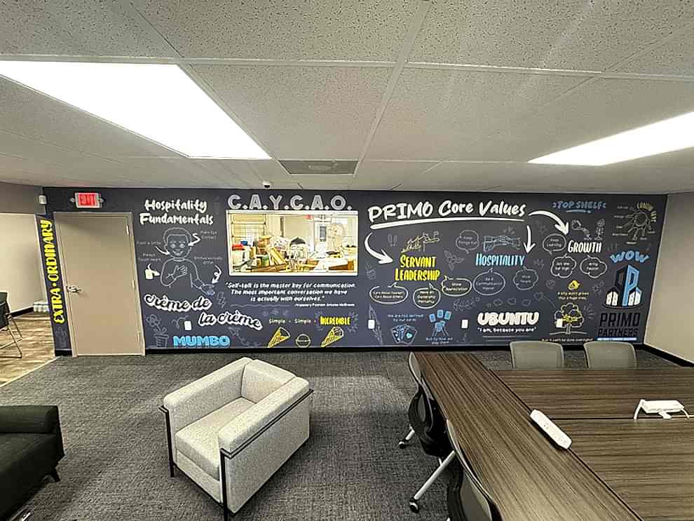 Event space wall mural installed for branding near Rock Hill, SC